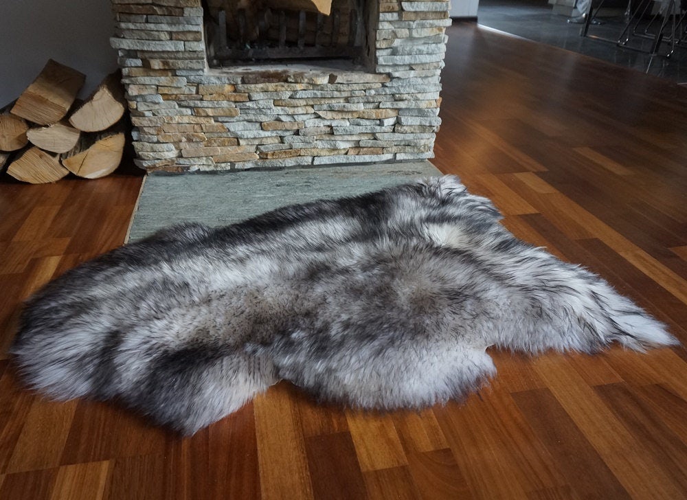 Original Black and White rug Mouflon   Genuine Natural Sheepskin Genuine Natural Sheepskin Rugs Rug Throw Rugs Carpet home Cheap, Shag