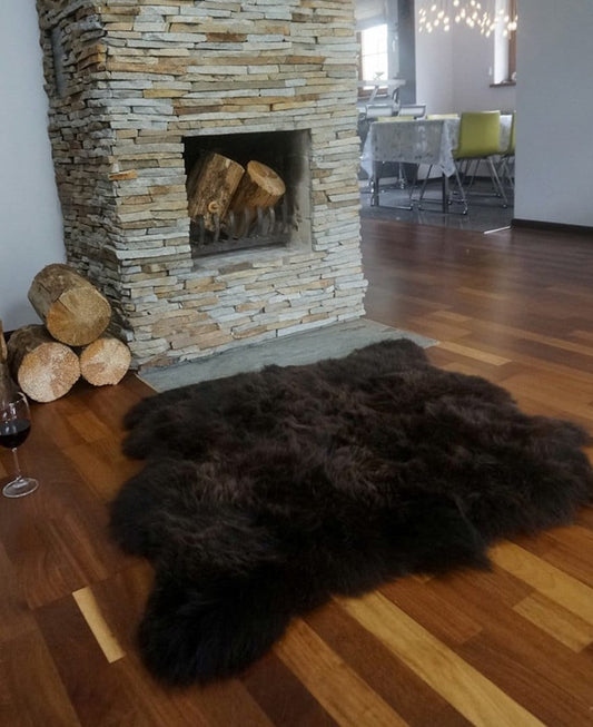 GIANT SHEEPSKIN Double X  Brown Throw Genuine leather Sheep Skin 50" x 50" Decorative rug Natural comfy,cozy, hair is very thick, shiny !