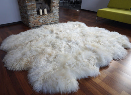 GIANT RUG Sexto SHEEPSKIN Six 80" x 70" White Throw Genuine Leather Sheep Skins Decorative rug - White comfy, cozy,  Throw Rugs Carpet