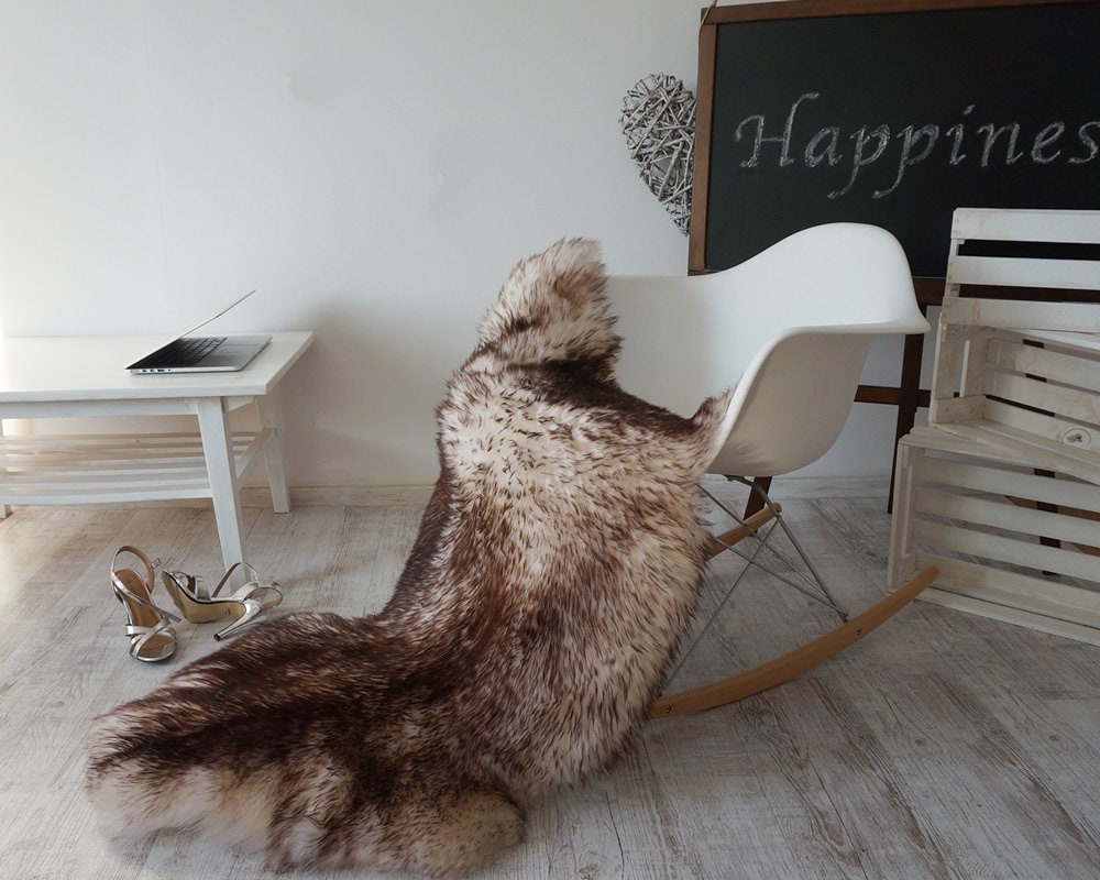 Sheepskin Mouflon Throw Genuine leather Sheep Skin Decorative rug 48'' x 28" comfy, cozy, hair is very thick, shiny !