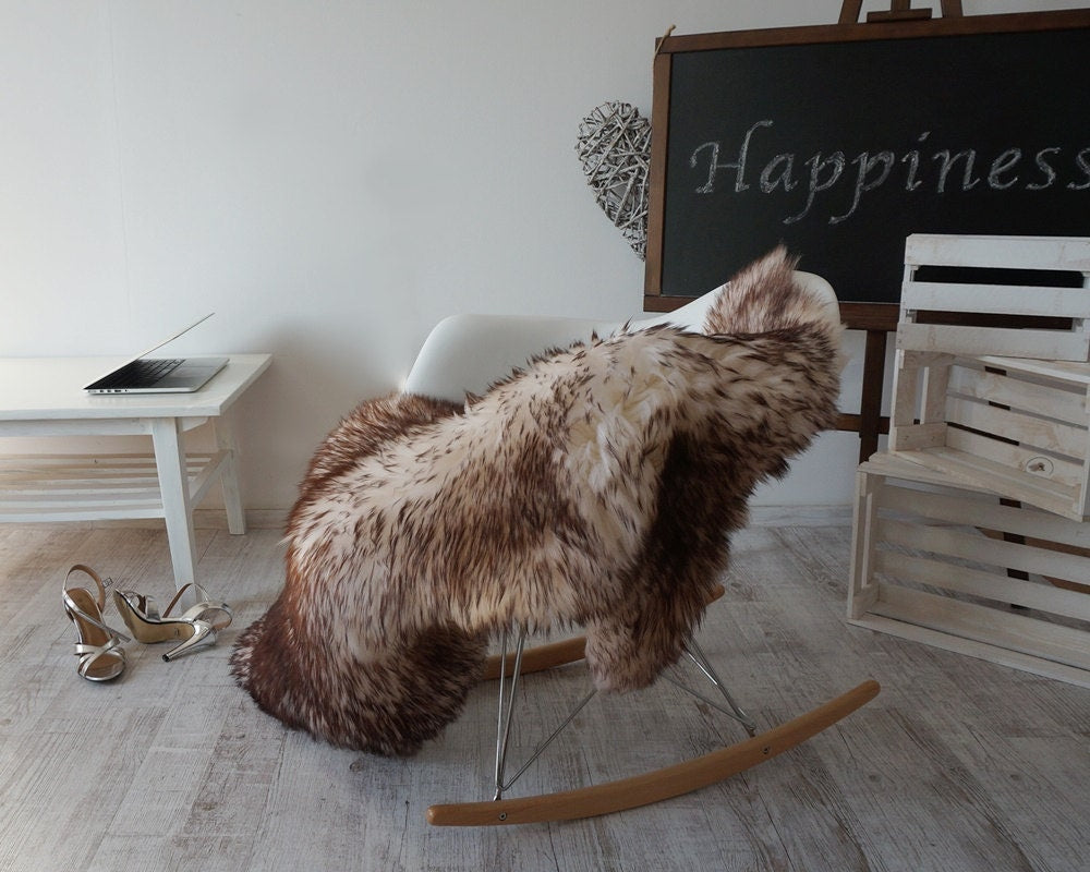 Sheepskin Mouflon Throw Genuine leather Sheep Skin Decorative rug 52'' x 30" comfy, cozy, hair is very thick, shiny !