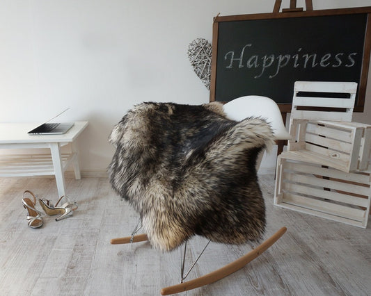 BIG  SHEEPSKIN Mouflon Throw Genuine leather Sheep Skin Decorative rug 48x 28" comfy, cozy, hair is very thick, shiny !