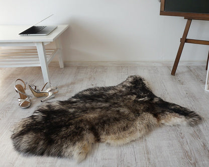 BIG  SHEEPSKIN Mouflon Throw Genuine leather Sheep Skin Decorative rug 48x 28" comfy, cozy, hair is very thick, shiny !