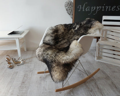 BIG  SHEEPSKIN Mouflon Throw Genuine leather Sheep Skin Decorative rug 48x 28" comfy, cozy, hair is very thick, shiny !