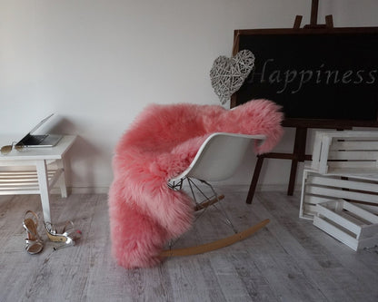 Regular SHEEPSKIN PINK Throw Genuine leather Sheep Skin 48" x 28"  Decorative rug Natural comfy, cozy, hiny !