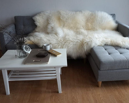 GIANT SHEEPSKIN Triple White Throw Genuine leather Sheep Skin Decorative rug Natural comfy, cozy, hair is very thick, shiny !