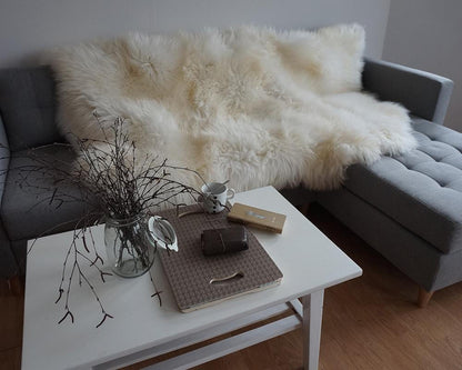 GIANT SHEEPSKIN Triple White Throw Genuine leather Sheep Skin Decorative rug Natural comfy, cozy, hair is very thick, shiny !