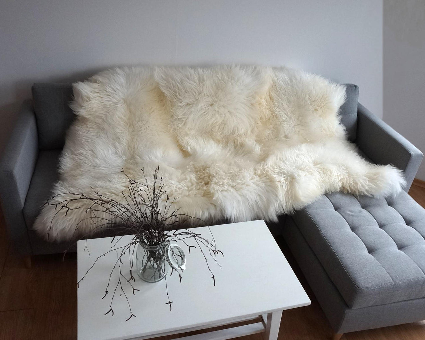 GIANT SHEEPSKIN Triple White Throw Genuine leather Sheep Skin Decorative rug Natural comfy, cozy, hair is very thick, shiny !