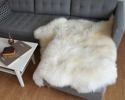 GIANT SHEEPSKIN Triple White Throw Genuine leather Sheep Skin Decorative rug Natural comfy, cozy, hair is very thick, shiny !