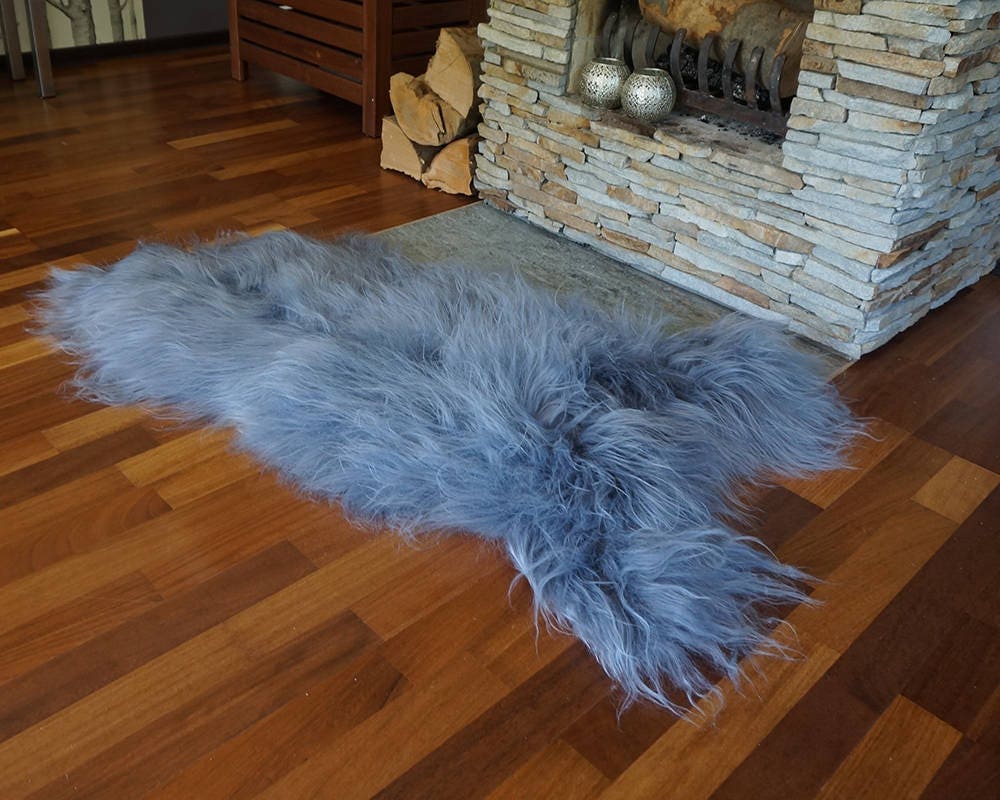 SHEEPSKIN Icelandic Grey X  Throw Genuine leather Sheep Skin  Decorative rug grey comfy, cozy, hair is very thick, shiny !