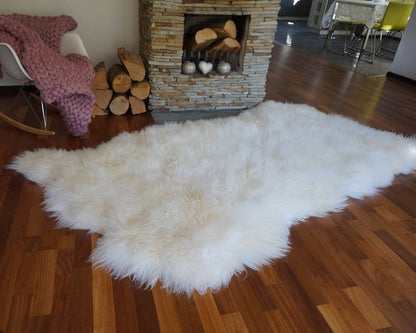 GIANT RUG Four SHEEPSKIN White Throw Genuine Leather Sheep Skin Decorative rug - White comfy, cozy, natural very thick long !