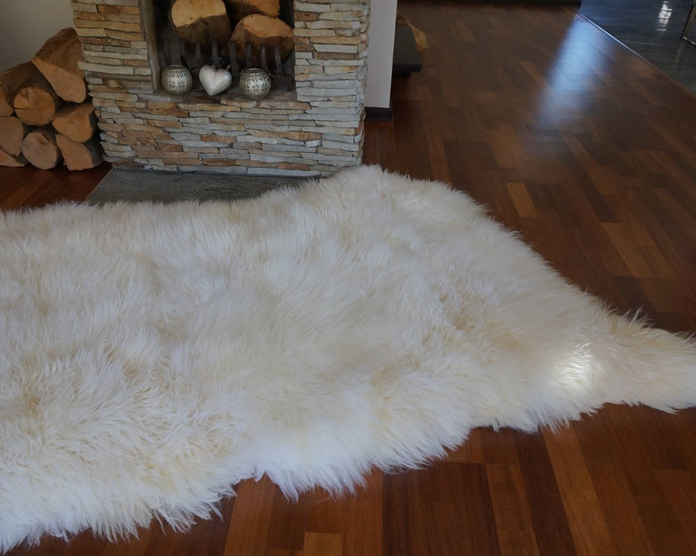 GIANT RUG Four SHEEPSKIN White Throw Genuine Leather Sheep Skin Decorative rug - White comfy, cozy, natural very thick long !