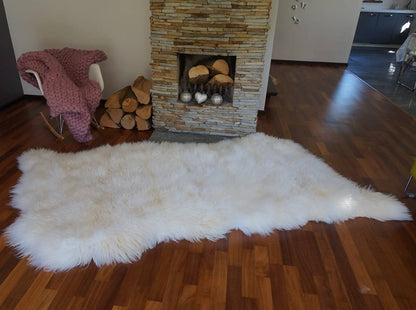 GIANT RUG Four SHEEPSKIN White Throw Genuine Leather Sheep Skin Decorative rug - White comfy, cozy, natural very thick long !