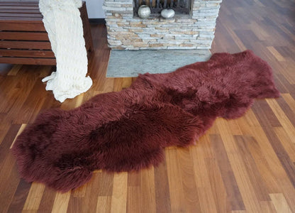 SHEEPSKIN Double X  Burgundy Throw Genuine leather Sheep Skin 72" x 30" Decorative rug Natural comfy, cozy,hair is very thick, shiny !