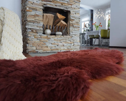 SHEEPSKIN Double X  Burgundy Throw Genuine leather Sheep Skin 72" x 30" Decorative rug Natural comfy, cozy,hair is very thick, shiny !