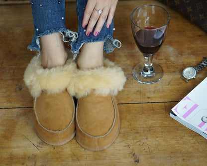 Women Natural Leather, Sheepskin Shearling Slippers, shoes boots Very light and comfy! Good gift! Genuine