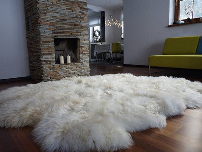 GIANT RUG Sexto SHEEPSKIN Six 80" x 70" White Throw Genuine Leather Sheep Skins Decorative rug - White comfy, cozy,  Throw Rugs Carpet