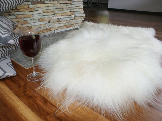 SHEEPSKIN ICELANDIC WhiteThrow Genuine leather Sheep Skin 50"x 30" Decorative rug White comfy, cozy, hair is very thick, shiny !