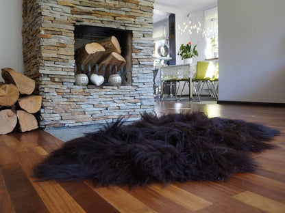 SHEEPSKIN ICELANDIC   52"x 32" Dark Brown Throw Genuine leather Sheep Skin Decorative rug comfy, cozy, hair is very thick, shiny !