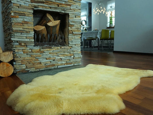 X  SHEEPSKIN MEDICAL Healthy Yellow Relugan Throw Genuine leather Sheep Skin Decorative rug 50 "x30" comfy, cozy, hair is very thick, shiny