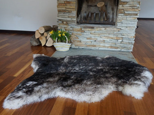 BIG SHEEPSKIN Mouflon Black RUG Throw Genuine Leather Sheep Skin Cheap Rugs, Discount Rugs, Shaggy Rug, Scandinavian Style