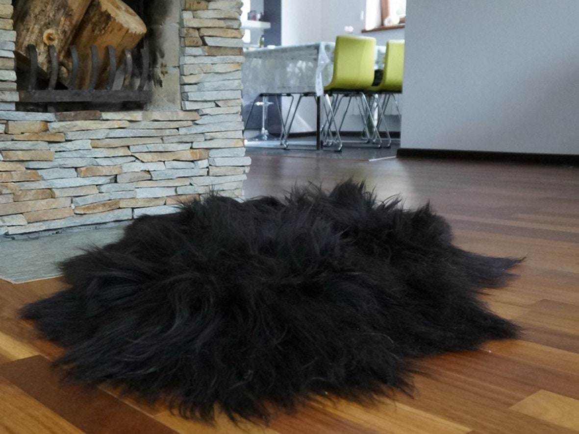 SHEEPSKIN ICELANDIC Grey X  Black Rug Genuine Natural Sheepskin Rug Gray Rugs Carpet Outdoor Rugs Cheap Rugs Shag Black Gray Rug Throw