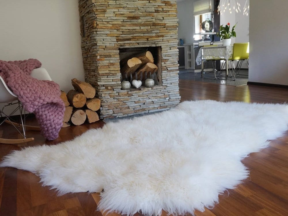 GIANT RUG Four SHEEPSKIN White Throw Genuine Leather Sheep Skin Decorative rug - White comfy, cozy, natural very thick long !