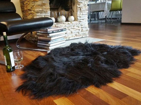 SHEEPSKIN ICELANDIC Black   Black Rug Genuine Natural Sheepskin Rug Gray Rugs Carpet Outdoor Rugs Cheap Rugs Shag Grey Gray Rug Throw