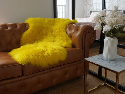 SHEEPSKIN Yellow Throw Genuine leather Sheep Skin Dyed Decorative rug  lyellow comfy, cozy, hair is very thick, shiny !