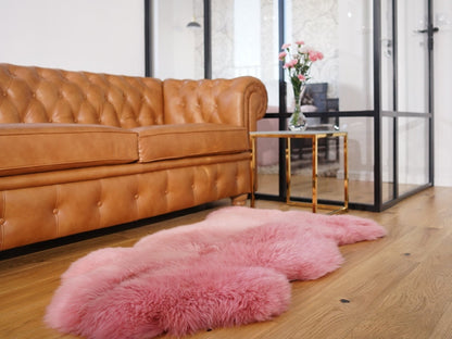 BIG SHEEPSKIN Pink Rugs Throw Genuine leather Sheep Skin 50" x 28" Decorative rug Natural comfy Gray rugs outdoor fur rug