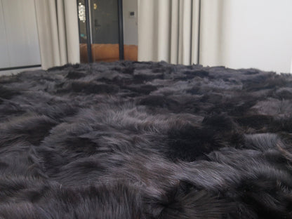 Genuine Toscana Lamb Sheepskin Throw Blanket Rug Black  Bed Spread Sofa Throw Rug Black Rug Large Rug