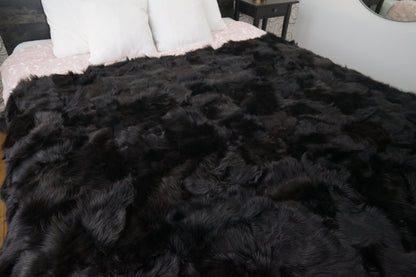 Genuine Toscana Lamb Sheepskin Throw Blanket Rug Black  Bed Spread Sofa Throw Rug Black Rug Large Rug