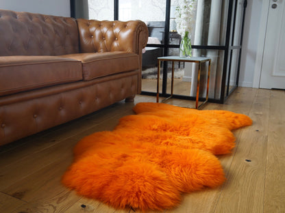 SHEEPSKIN Orange Throw Genuine leather Sheep Skin  Decorative rug orange comfy, cozy, hair is very thick, shiny !