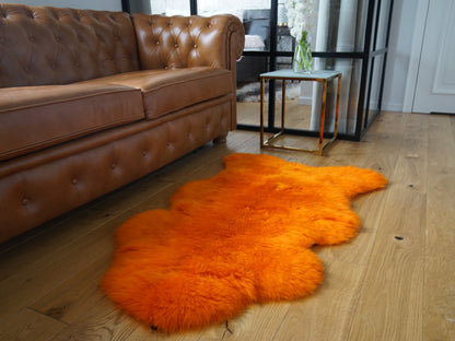 SHEEPSKIN Orange Throw Genuine leather Sheep Skin  Decorative rug borange comfy, cozy, hair is very thick, shiny !