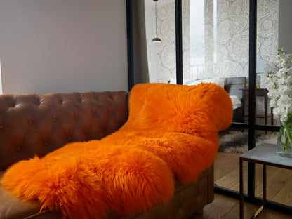 SHEEPSKIN Orange Throw Genuine leather Sheep Skin  Decorative rug orange comfy, cozy, hair is very thick, shiny !