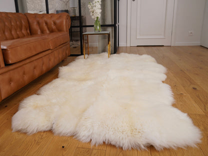 GIANT RUG Four SHEEPSKIN White Throw Genuine Leather Sheep Skin Decorative rug - White comfy, cozy, natural very thick classic !