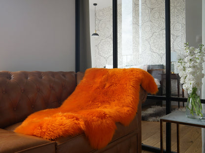 SHEEPSKIN Orange Throw Genuine leather Sheep Skin  Decorative rug borange comfy, cozy, hair is very thick, shiny !