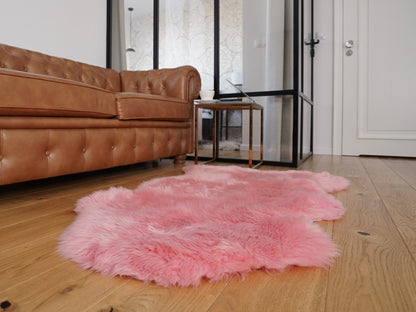 BIG SHEEPSKIN Pink Gray Rugs Throw Genuine leather Sheep Skin 50" x 28" Decorative rug Natural comfy Gray rugs outdoor fur rug