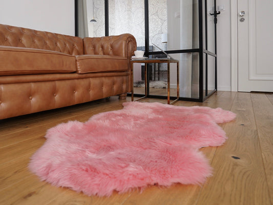 BIG SHEEPSKIN Pink Gray Rugs Throw Genuine leather Sheep Skin 50" x 28" Decorative rug Natural comfy Gray rugs outdoor fur rug