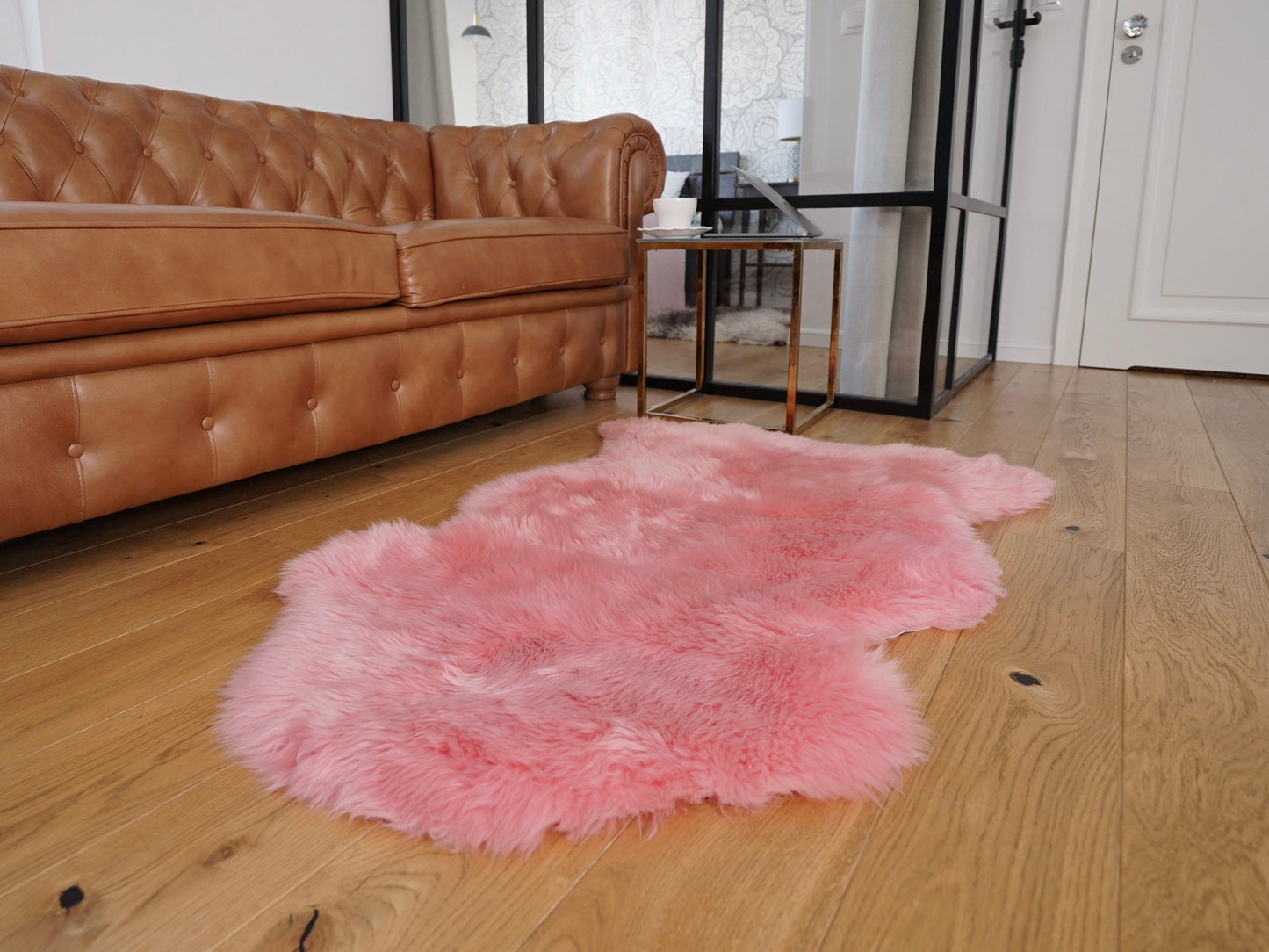 BIG SHEEPSKIN Pink Gray Rugs Throw Genuine leather Sheep Skin 50" x 28" Decorative rug Natural comfy Gray rugs outdoor fur rug