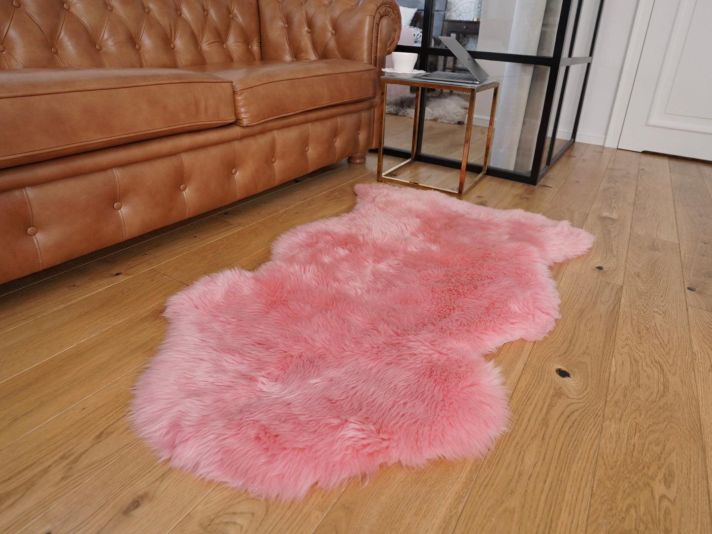 BIG SHEEPSKIN Pink Gray Rugs Throw Genuine leather Sheep Skin 50" x 28" Decorative rug Natural comfy Gray rugs outdoor fur rug