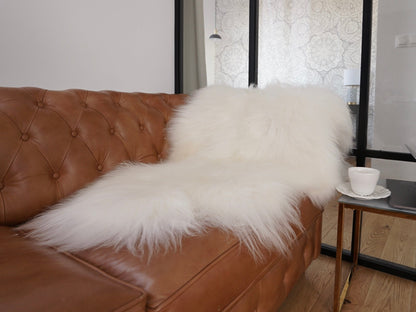 SHEEPSKIN ICELANDIC White Throw Genuine leather Sheep Skin 50"x 30" Decorative rug White comfy, cozy, hair is very thick, shiny !