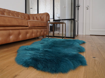 SHEEPSKIN dark green Aqua color   Throw Genuine leather Sheep Skin Dyed Decorative rug  light blue comfy, cozy, hair is very thick, shiny !