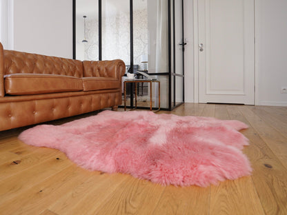 GIANT SHEEPSKIN Double    Pink Throw Genuine leather Sheep Skin 50" x 50" Decorative rug Natural comfy, cozy, hair is very thick, shiny