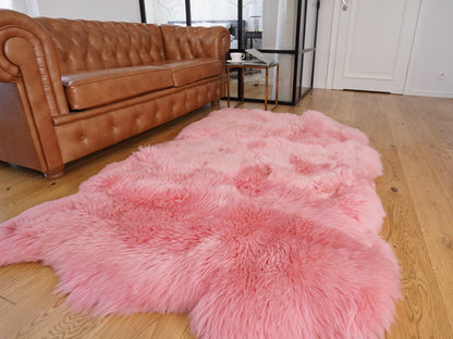 GIANT SHEEPSKIN Triple Pink   Throw Genuine leather Sheep Skin 64" x 46" Decorative rug Natural comfy,cozy, hair is very thick, shiny !