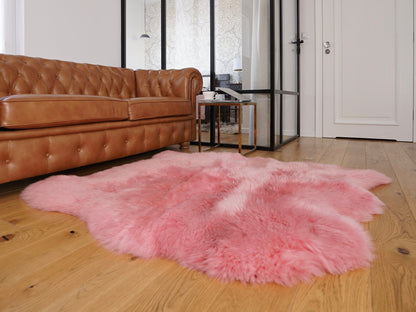 GIANT SHEEPSKIN Double    Pink Throw Genuine leather Sheep Skin 50" x 50" Decorative rug Natural comfy, cozy, hair is very thick, shiny