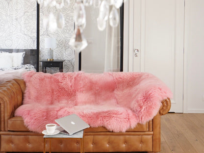 GIANT SHEEPSKIN Pink X   Throw Genuine leather Sheep Skin 70" x 50" Decorative rug Natural comfy,cozy, hair is very thick, shiny !