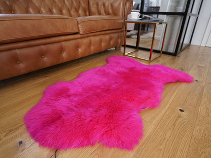 SHEEPSKIN   50"x 28" Pink Throw Genuine leather Sheep Skin Decorative rug comfy, cozy, hair is very thick, shiny !