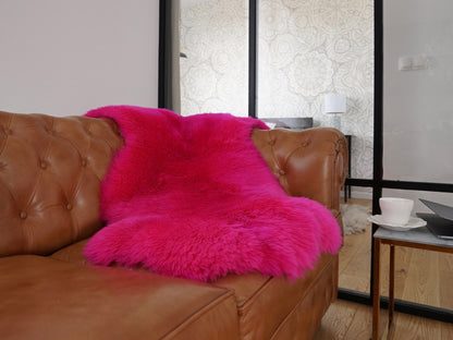 SHEEPSKIN   50"x 28" Pink Throw Genuine leather Sheep Skin Decorative rug comfy, cozy, hair is very thick, shiny !