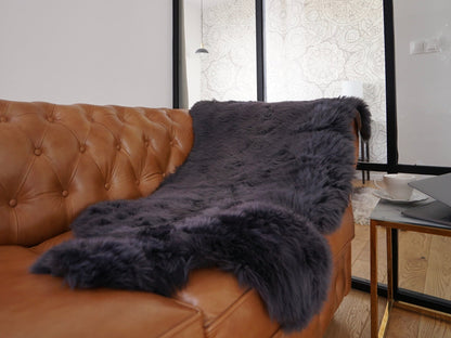 SHEEPSKIN Black  Throw Genuine leather  color Sheep Skin Decorative rug 48"x 28" comfy, cozy, hair is very thick, shiny